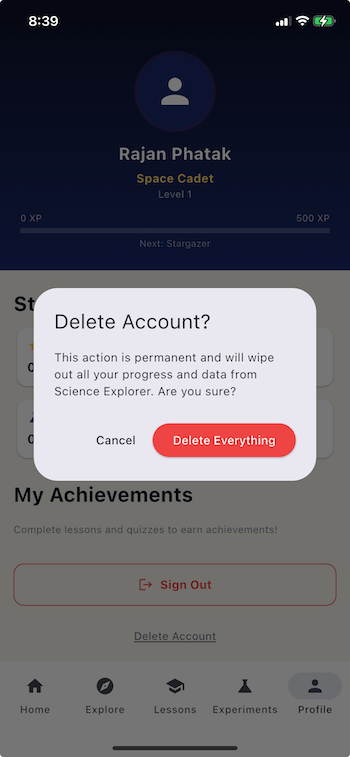 Delete Account Screenshot